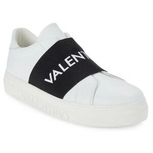Valentino Size 9.5 White‎ Leather Maya Contrast Logo Slip On Sneakers Shoes $499